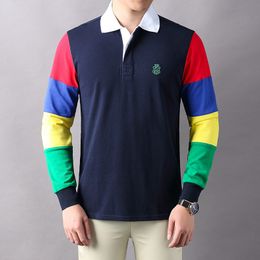 Luxury Quality Cotton Polos Shirt Long Sleeve Stripe Casual Shirt Colour Contrast Loose comfortable T-shirt s-6XL