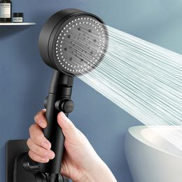 5 Modes Adjustable Black Bath Shower Head High Pressure Water Saving Shower Stop Water Shower Head One-Key Stop Bathroom Tool