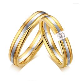 Cluster Rings Wedding Ring For Women / Men Gold Colour Love Engagement Couple Stainless Steel Inlaid Stone Lovers Jewlery Anniversary Gift Ed