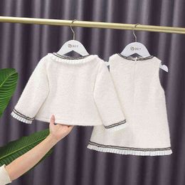 Marka Kalitesi Kızlar Bebek Zarif Giyim Seti Velvet Kış Sıcak Prenses 2 PCS Takımları (Ceket+Elbise), Toddler Tatlı Kız Giysileri Setleri