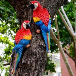 Resin Parrot Statue Wall Mounted DIY Outdoor Garden Tree Decoration Animal Sculpture For Home Office Decor Ornament 220813