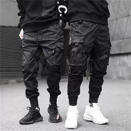 Männer Bänder Farbblock Schwarz Tasche Cargo Hose Schwarz Harem Jogger Harajuku Sweatpant Hip Hop Hose Asiatische Größe S-3XL