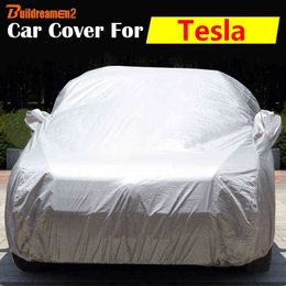 Buildreamen2 Outdoor Car Cover Auto Anti-UV Sun Shade Snow Rain Scratch Resistant Cover Dust Proof Fit For Tesla Model X S H220425