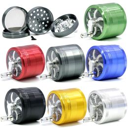 63mm OD Diameter E Cigarettes Smoking Accessories Tobacco Grinders Glass Bongs Grinder 4 Parts Aluminium Material Herb Grinders With Handle GR173