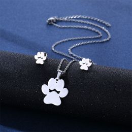 New style fashion lovely necklace jewelry cute animal cat claw pendant chain paw stud earrings set accessories gift for women