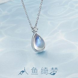 Pendant Necklaces 925 Stamp Simple Water Drop Moonstone Necklace Ladies Clavicle Chain Silver Color Fashion JewelryPendant