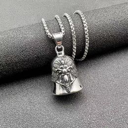 Pendant Necklaces Angel Riding Motorcycle Pattern Bell Necklace For Men Fashion Trend Metal Punk Accessories Jewelry GiftPendant