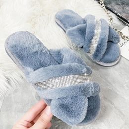 Winter House Women Fur Slippers Bedroom Warm Faux Fur Ladies Flat Shoes Slipon Indoor Women Plush Slippers Y201026