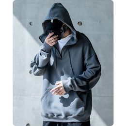Autumn Winter Unisex Ribbon Cotton Hoodies Men's clothes Harajuku streetwear hooded Sweatshirt oversize Hiphop Half zipper loose L220816