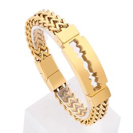 Silver/ Gold/ Black Stainless Steel Blade ID Bracelet Chain Double Figaro Chain Bangle For Mens Gifts 11mm 8.66 Inch 76g Weight