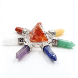 Pendant Necklaces FYJS Unique Silver Plated Many Colors Resin And Stone Pyramid Orgone Energy Transmitter Jewelry