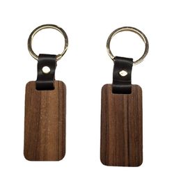 Party Favours Leather key chain engraving printing rectangular wood chip pendant keyring