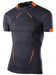 Men's T-Shirts Men Short Sleeve Fitness Elastic Running Sport T-shirt Compression Shirts Bodybuilding Apparell Tights Quick Drying Tops S-5X