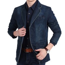 4XL Mens Denim Blazer Men Fashion Cotton Vintage Suit Outerwear Male Blue Coat Denim Jacket Men Slim Fit Jeans Blazers MY161 220527