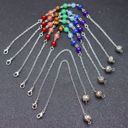 7 Chakra Stone Beads Chain Charms Hollow out Bead Lobster Clasp Pendulum Pendant Accessories