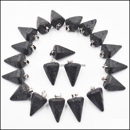 Charms Natural Volcanic Lava Stone Faceted Cone Pendum Pendants For Jewellery Making Wholesale Fashion High Quality Drop Deliv Yydhhome Dh71N