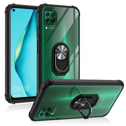 Armour Shockproof Cases For Huawei P40 Lite 5G P Smart 2019 P30 Pro Magnetic Metal Stand Holder Transparent Acrylic Back Cover