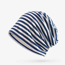 Cokk Spring Summer Hats For Women Men Unisex Stripe Beanie Bonnet Femme Sunscreen Breathable Retro Baggy Cap Headwrap Headdress J220722