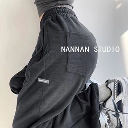 HOUZHOU Gray Sweatpant Casual Track Pants Jogger High Waisted Trousers Letter Streetwear Sports Jogging Sweat 220325