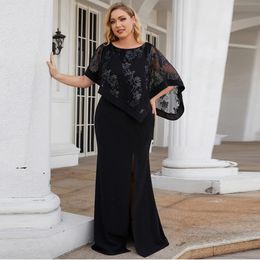 Split Mermaid Mother Of The Bride Dresses Sequined Cape Mother's Gown For Invitada Plus Size 326 326