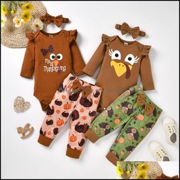 Clothing Sets Baby Kids Baby Maternity Girls Thanksgiving Outfits Infant Flying Sleeve Tops Turk Dh09D