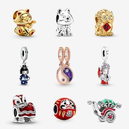 925 Sterling Silver Dangle Charm Japanese Akita Inu Dog Doll Bead Fit Pandora Charms Bracelet DIY Jewelry Accessories