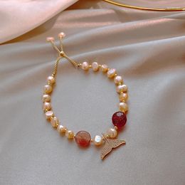 Beaded Strands Korea Fashion Jewelry High Quality Natural Freshwater Pearl Stone Bracelet Micro Inlay Fishtail Adjustable For WomenBeaded La