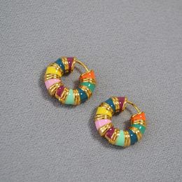 Summer Niche Retro Fashionable Stud Colourful Enamel Drop Glaze Circle Earrings Women's Simple Fashion All-Match Jewellery Gift