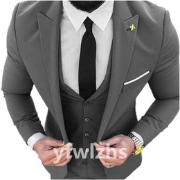 Handsome One Button Man's Suits Peak Lapel Groom Tuxedos Groomsmen Wedding/Prom/Dinner Man Blazer(Jacket+Pants+Vest+Tie) N019