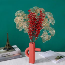 Decorative Flowers & Wreaths Artificial Berry Stem Fake Holly Fruit GINKGO BILOBA Leaves Branch Fall Plant Ornament Christmas Tree Home Deco