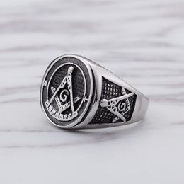stainless steel men's ring freemaoson masonic silver black rings free mason masonic emblems Jewellery jewel Man's Gift