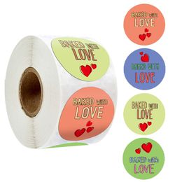 500pcs Roll Round 1inch Colourful Paper Love Adhesive Stickers Candy Bag Box Packaging Wedding Baking Label