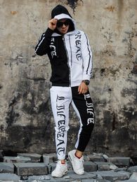 Men's Tracksuits Men's Autumn 2 Pieces Running Tracksuit Men Black White Patchwork Sweatshirt Cardigan Sports Set Gym Clothes Zip UpMen'