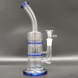 10 In Blue Double layer Comb Philtre Hookah Water Pipe Bong Glass Bongs Waterpipe Bubbler 14mm Philtre