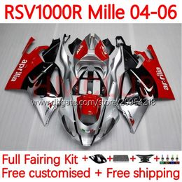 Moto Fairings For Aprilia RSV1000R Mille RV60 RSV-1000 RSV1000 R RR 04 05 06 Bodywork 160No.1 RSV1000RR RSV 1000 R 1000R 1000RR 2004 2005 2006 Bodys Kit black silver