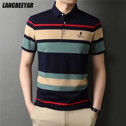 Top Grade Summer Striped Embroidery Mens Polo Shirts With Short Sleeve Casual Tops Fashions Men Clothing D220615