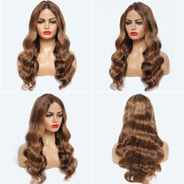 Body Wave Synthetic Wigs Wig Women Long Curly Hair Black T Brown Rose Net