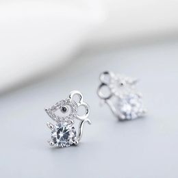 Pendant Necklaces Fashion Silver Color Zircon Cute Mouse Stud Earrings For Women Wedding Jewelry Accessories Brincos Pendientes Eh704Pendant