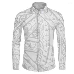 Men's Dress Shirts Puletasi White Button Up Shirt Men Autumn Long Sleeve Valentiny Samoan Tribal Tattoos Printed Oversized ShirtMen's Vere22