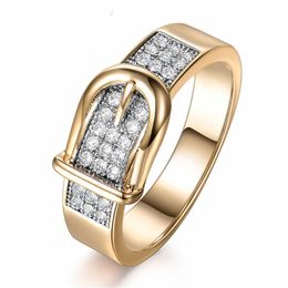 Belt Rings 6mm Creative Gold Silver Ring for Women Engagement Wedding Jewelry Shiny Full Zircon Ring