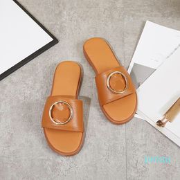 2022-Summer fashion beach Leather Cartoon Big Flat shoes Hotel Letters woman Metal Lock head slippers 35-42