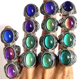 Men Women Change Colour Mood Ring Emotional Temperature Sensitive Glazed Male Female Fashon Ring Silver Tone Alloy Retro Vintage Jewellery