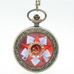 Pocket Watches Vintage USSR Emblem Russia Soviet Sickle Hammer Quartz Watch Analog Pendant Necklace Men Women Gifts Reloj Montre Thun22