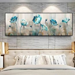 Abstract Blue Flowers Canvas Painting Cuadros Posters and Prints Wall Art Pictures For Living Room Home Decoration