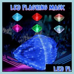 Party Masks Festive Supplies Home Garden Fashion Glowing Mask 7 Colours Halloween Luminous Led Face For Christmas Festival Masquerade Rave