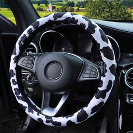 Milk Cow Print Pattern Car Steering Wheel Cover For 3739 CM 145"15" Antislip M Size Braid On Steeringwheel Wrap Protector J220808