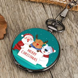 Pocket Watches Black Quartz Cute Merry Christmas Pendant Watch Chain Clock Gifts For Kids Children Teens Wholesale DropPocket