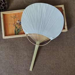 wholesale White Round Hand Fans with Bamboo Frame and Handle Wedding Party Favours Gifts Paddle Paper Fan DH985