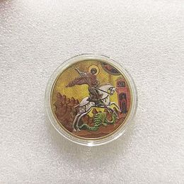 Colorful Printed Gold Plated Double-Headed Eagle Commemorative 2 rupee coin with Russian Saint George and The Dragon Design - Perfect Gift