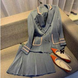 Two Piece Dress Korea 2 Set Suit Coats Blazers Dresses Sets Women 2022 Autumn Winter Clothes Double Breasted Blazer Pleated Skirts Suits